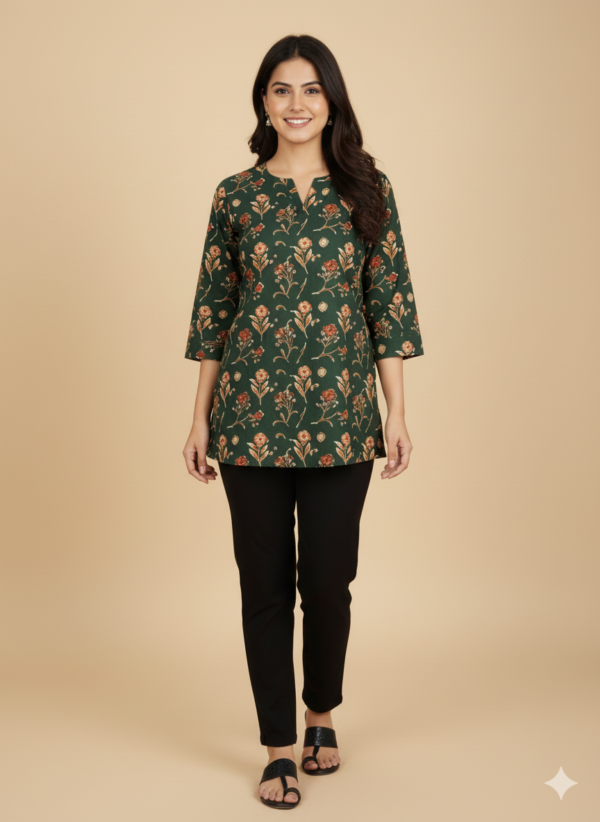 dark green short kurti with flower print