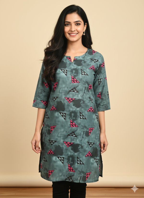 light green & tringale short kurti