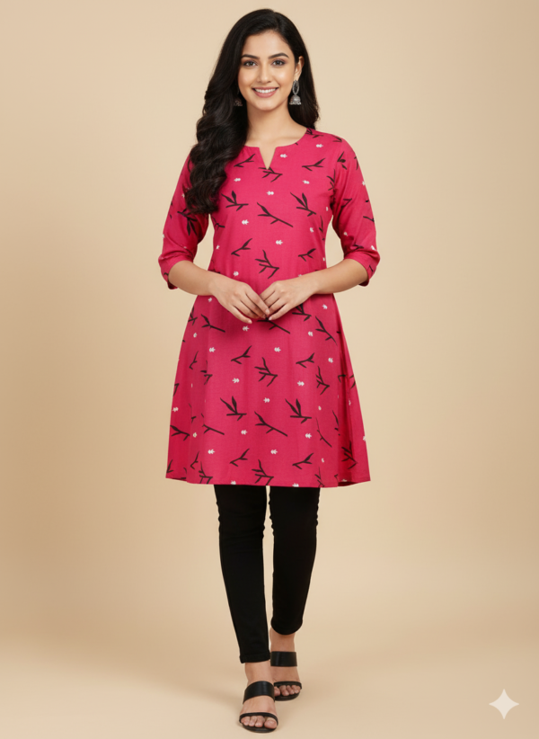 Pink short kurti with black print