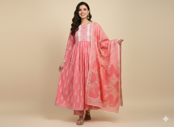 pink 3 pice suit white flower print