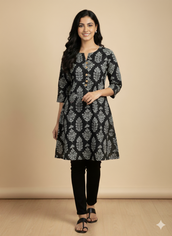 black short kurti with white prints