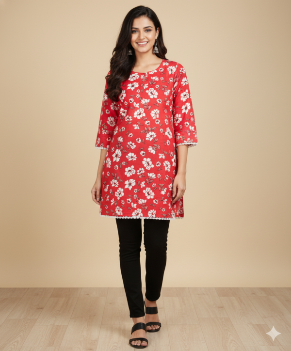 red kurti with white flower print
