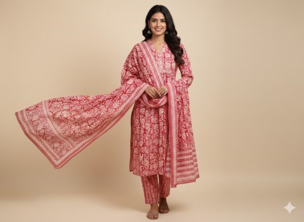 pink 3 piece set with white flower print